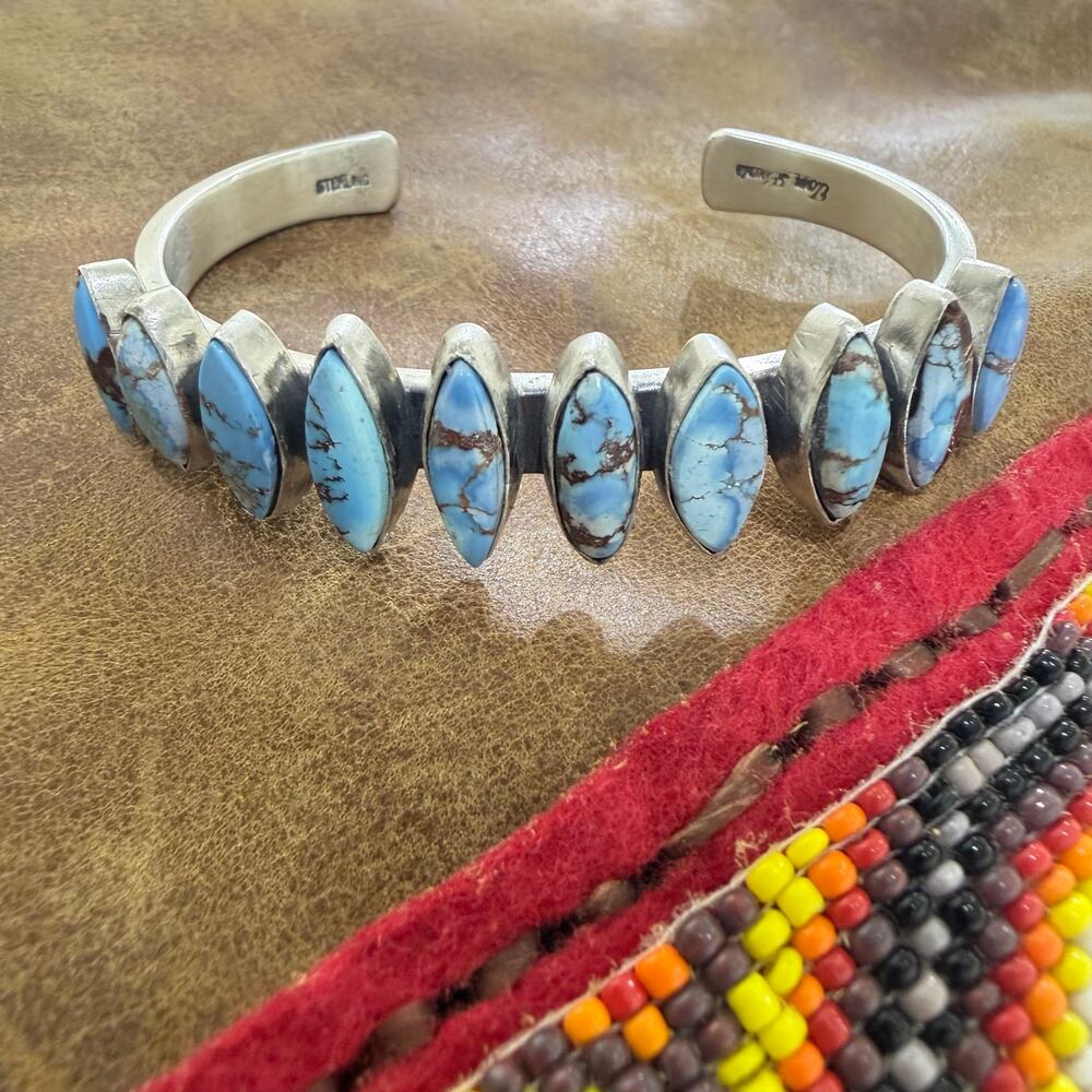 Navajo Sterling Silver Golden Hills 10 Stone Cuff Tom Lewis